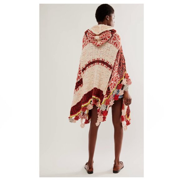 FREE PEOPLE Craft Hooded Poncho in Gardenia Spice - Picture 2 of 10